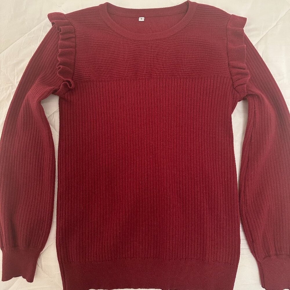 Red Ruffle and Rib Sweater